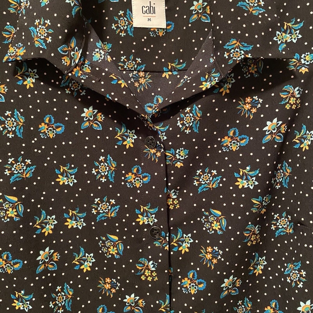 Cabi Top Women Medium Whimsy 3440 Black Floral Sleeveless Cottage Prairie Preppy - Picture 2 of 10